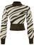 Kadın Moda Şık Crop Dik Yaka Uzun Kol Zebra Zebra Desenli Crop Triko Kazak 1