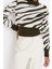Kadın Moda Şık Crop Dik Yaka Uzun Kol Zebra Zebra Desenli Crop Triko Kazak 3