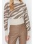 Kadın Moda Şık Crop Dik Yaka Uzun Kol Zebra Zebra Desenli Crop Triko Kazak 2