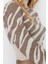 Kadın Moda Şık Crop Dik Yaka Uzun Kol Zebra Zebra Desenli Crop Triko Kazak 3