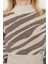 Kadın Moda Şık Crop Dik Yaka Uzun Kol Zebra Zebra Desenli Crop Triko Kazak 5