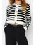 Kadın Moda Şık Crop Bisiklet Yaka Uzun Kol Çizgili Crop Ceket Görünümlü Triko Hırka 2