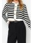 Kadın Moda Şık Crop Bisiklet Yaka Uzun Kol Çizgili Crop Ceket Görünümlü Triko Hırka 3