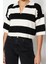 Kadın Moda Şık Crop Polo Yaka Truvakar Kol Kol Çizgili Crop Polo Yaka Basic Triko Kazak 3