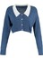 Kadın Moda Şık Crop Bebe Yaka Regular Süper Crop Gömlek Yaka Garnili Triko Hırka 1