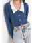 Kadın Moda Şık Crop Bebe Yaka Regular Süper Crop Gömlek Yaka Garnili Triko Hırka 3