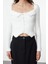 Kadın Moda Şık Crop Havuz Yaka Slim Crop Tüylü Triko Hırka 1