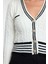 Kadın Moda Şık Crop V Yaka Slim Crop Yumuşak Dokulu Renk Bloklu Triko Hırka 4