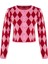 Kadın Moda Şık Crop Bisiklet Yaka Slim Crop Desenli Jakarlı Ceket Görünümlü Triko Hırka 1