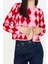 Kadın Moda Şık Crop Bisiklet Yaka Slim Crop Desenli Jakarlı Ceket Görünümlü Triko Hırka 2