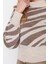 Kadın Modern Tarz Rahat Uzun Dik Yaka Zebra Kol Crop Triko Kazak 2