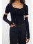 Kadın Moda Şık Crop Kare Yaka Slim Crop Tüylü Triko Hırka 4