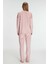 Kadın Gül Kurusu Uzun Kollu Puantiye Desenli Pamuklu Pijama Takımı 3