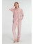 Kadın Gül Kurusu Uzun Kollu Puantiye Desenli Pamuklu Pijama Takımı 4