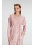 Kadın Gül Kurusu Uzun Kollu Puantiye Desenli Pamuklu Pijama Takımı 5