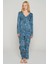 Kadın Yaprak Desenli Uzun Kollu Dantel Işlemeli Pijama Takımı 1