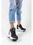 Siyah Renk Gümüş Desenli Cilt Gizli Dolgu Topuk Kadın Sneakers 3