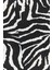 Kadın Ispanyol Paça Uzun Boy Örme Siyah Zebra Desenli Yırtmaçlı Yüksek Bel Straigth Örme Pantolon 5