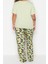 Büyük Beden Kadın Viskon Bisiklet Yaka Kısa Kol Baskılı Örme Pijama Takımı 5