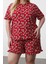 Büyük Beden Kadın Polyester Bisiklet Yaka Kısa Kol Çiçek Desenli Örme Pijama Takımı 2