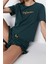Kadın %100 Pamuk Bisiklet Yaka Kısa Kol Nakışlı Fırfır Detaylı T-Shirt-Şort Örme Pijama Takımı 1