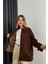 Koyu Kahve Kadife Yakalı Oversize Gabardin Ceket 3