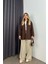 Koyu Kahve Kadife Yakalı Oversize Gabardin Ceket 4