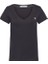 Kadın Siyah Ck Embroidery Stretch V-Neck T-Shirt 1