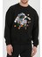Astronot Uzay Kaykay Baskılı Siyah Kadın Erkek Pamuklu Sweatshirt Cu25 2