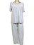 NENA-24075-Kadın Kısa Kollu Patlı Robalı Yakasız Pijama Takımı-Gri 7