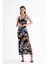 Yırtmaçlı Askılı Likralı Viskon Elbise | ELB35782 Büyük Yapraklı 2