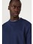 Erkek Lacivert Standart Fit Normal Kesim Bisiklet Yaka 3 Iplik Pamuklu Sweatshirt 6