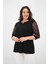 Kadın Büyük Beden Tül Detaylı Aksesuar Yaka Bluz 1864-25 3