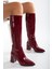 Kadın Sivri Burun Kalın Topuklu Çizme Bordo Rgn 3