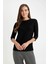 Siyah Regular Fit Bisiklet Yaka Fitilli Kaşkorse Düğmeli Yarım Kollu Basic Düz Tişört D7491AX24AU 4