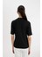 Regular Fit Yarım Balıkçı Yaka Basic Düz Fitilli Kaşkorse Kısa Kollu Siyah Tişört B1177AX24AU 5