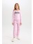 Kız Çocuk Barbie Cropped Fit Bisiklet Yaka Baskılı Fitilli Kaşkorse Uzun Kollu Tişört D2831A824AU 2