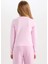Kız Çocuk Barbie Cropped Fit Bisiklet Yaka Baskılı Fitilli Kaşkorse Uzun Kollu Tişört D2831A824AU 4