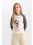 Kız Çocuk Disney Mickey & Minnie Crop Bisiklet Yaka Fitilli Kaşkorse Uzun Kollu Tişört D2830A824AU 1