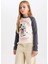 Kız Çocuk Disney Mickey & Minnie Crop Bisiklet Yaka Fitilli Kaşkorse Uzun Kollu Tişört D2830A824AU 3