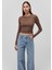 Uzun Kollu Kahverengi Crop Basic Tişört 1612822-81959 1