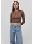 Uzun Kollu Kahverengi Crop Basic Tişört 1612822-81959 2