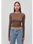 Uzun Kollu Kahverengi Crop Basic Tişört 1612822-81959 3
