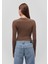 Uzun Kollu Kahverengi Crop Basic Tişört 1612822-81959 4