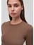 Uzun Kollu Kahverengi Crop Basic Tişört 1612822-81959 5