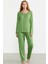Düğme Kapamalı Rahat Kalıp Pijama Takım - Yeşil 1