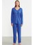 Önden Düğmeli Rahat Kalıp Pijama Takım - Saks 2