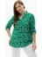 Büyük Beden Hakim Yaka Çift Cep Yaprak Desen Bluz 1