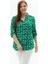 Büyük Beden Hakim Yaka Çift Cep Yaprak Desen Bluz 2