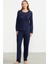 Sıfır Yaka Düğmeli Pijama Takım - Lacivert 2
